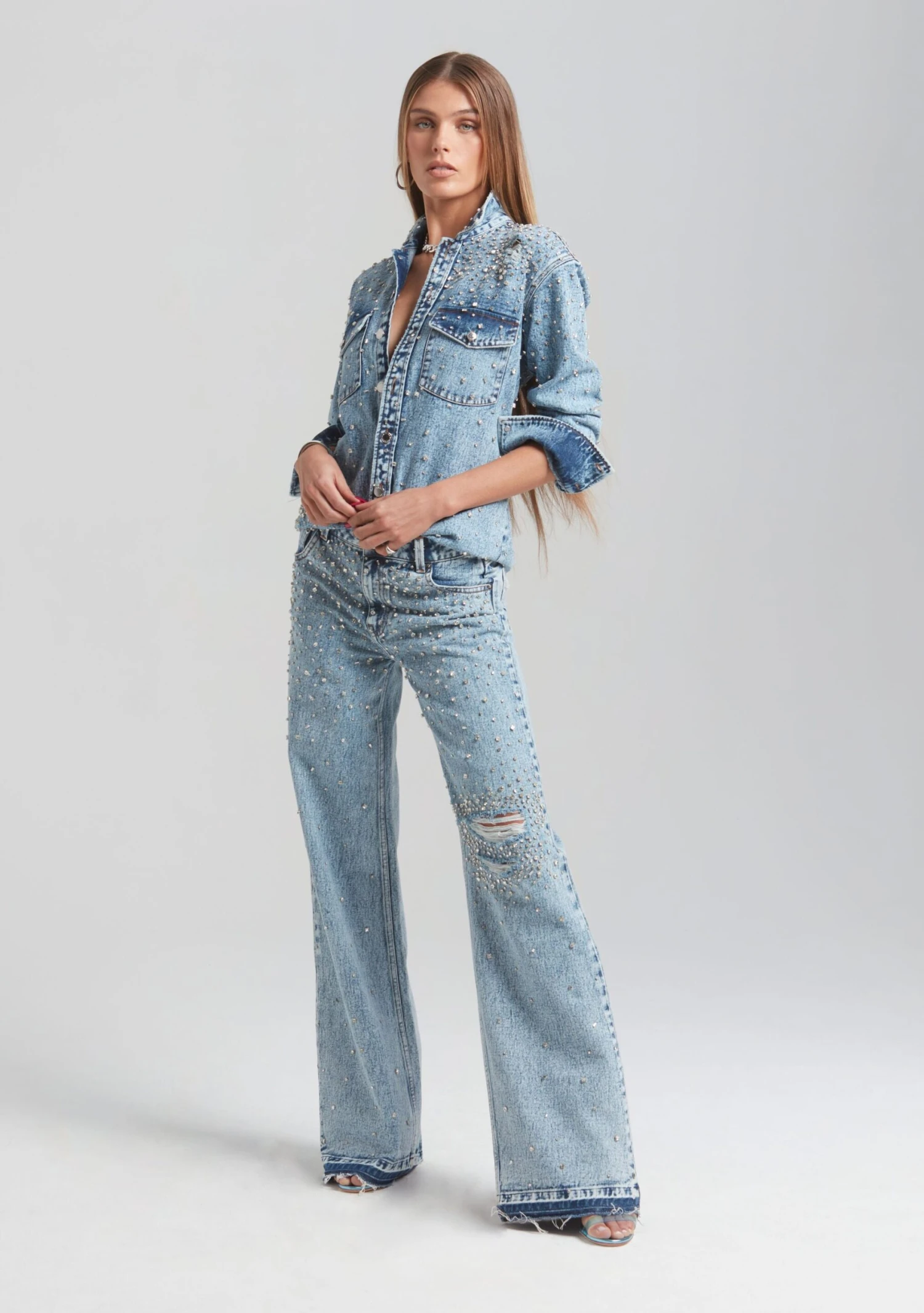 Doreen Crystal Embellished Denim Shirt - Image 5